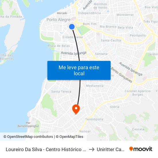 Loureiro Da Silva - Centro Histórico Porto Alegre - Rs 90040-040 Brasil to Uniritter Campus Zona Sul map