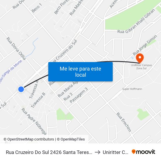 Rua Cruzeiro Do Sul 2426 Santa Teresa Porto Alegre - Rio Grande Do Sul 90840 Brasil to Uniritter Campus Zona Sul map