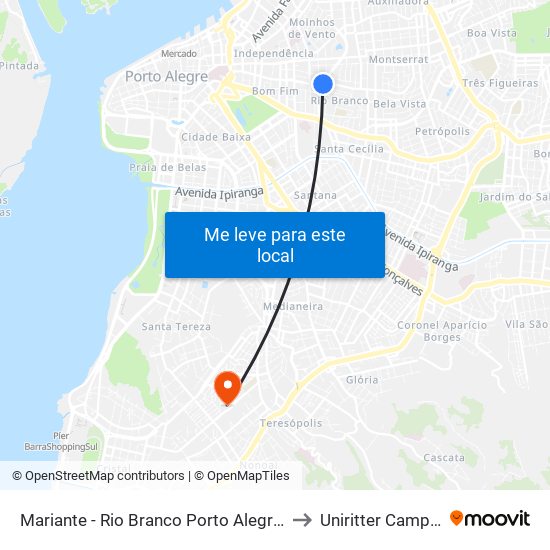 Mariante - Rio Branco Porto Alegre - Rs 90430-180 Brasil to Uniritter Campus Zona Sul map