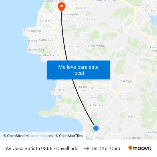 Av. Juca Batista 9866 - Cavalhada Porto Alegre - Rs Brasil to Uniritter Campus Zona Sul map