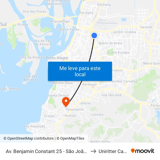 Av. Benjamin Constant 25 - São João Porto Alegre - Rs 90520-080 Brasil to Uniritter Campus Zona Sul map