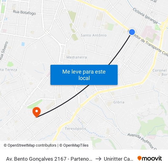 Av. Bento Gonçalves 2167 - Partenon Porto Alegre - Rs 90650-002 Brasil to Uniritter Campus Zona Sul map
