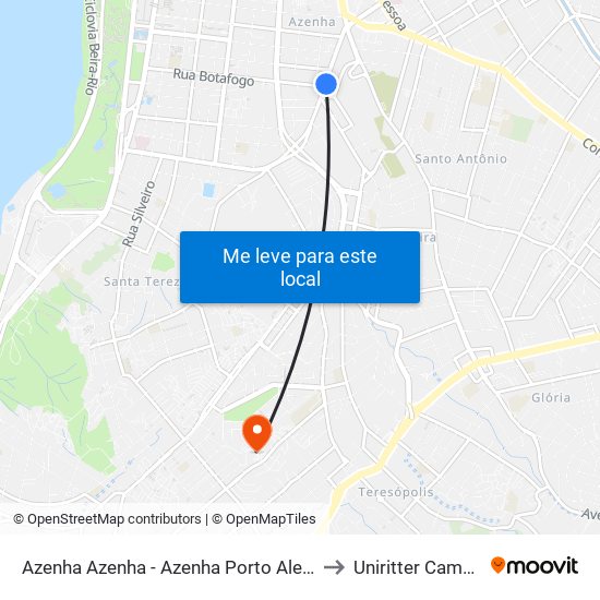 Azenha Azenha - Azenha Porto Alegre - Rs 90880-500 Brasil to Uniritter Campus Zona Sul map