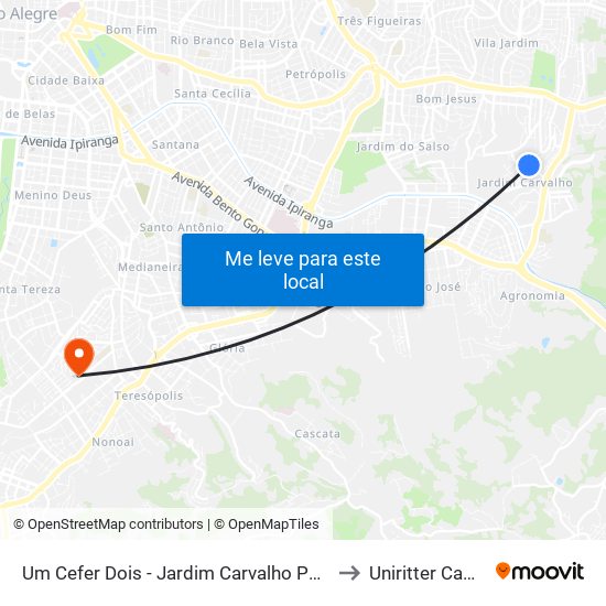 Um Cefer Dois - Jardim Carvalho Porto Alegre - Rs 91430-630 Brasil to Uniritter Campus Zona Sul map