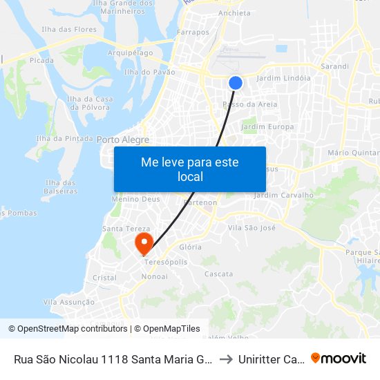 Rua São Nicolau 1118 Santa Maria Goretti Porto Alegre - Rs 91030-230 Brasil to Uniritter Campus Zona Sul map