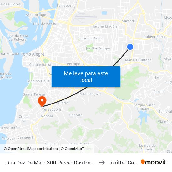 Rua Dez De Maio 300 Passo Das Pedras Porto Alegre - Rs 91230-580 Brasil to Uniritter Campus Zona Sul map
