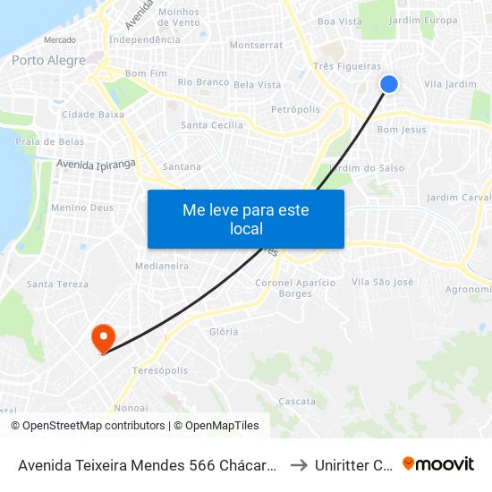 Avenida Teixeira Mendes 566 Chácara Das Pedras Porto Alegre - Rs 91330-390 Brasil to Uniritter Campus Zona Sul map