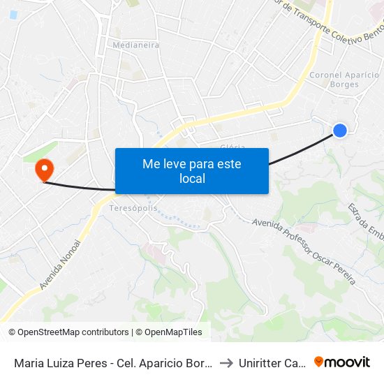 Maria Luiza Peres - Cel. Aparicio Borges Porto Alegre - Rs 91710-132 Brasil to Uniritter Campus Zona Sul map