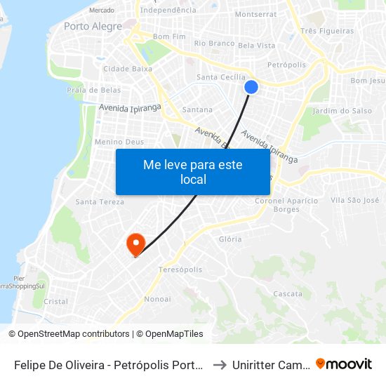 Felipe De Oliveira - Petrópolis Porto Alegre - Rs 90630-040 Brasil to Uniritter Campus Zona Sul map