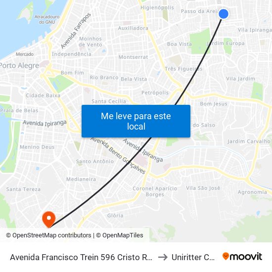 Avenida Francisco Trein 596 Cristo Redentor Porto Alegre - Rs 91350-200 Brasil to Uniritter Campus Zona Sul map