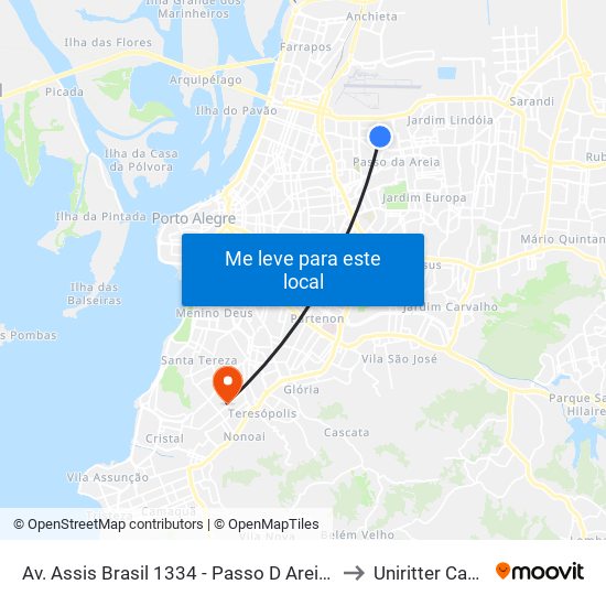 Av. Assis Brasil 1334 - Passo D Areia Porto Alegre - Rs 91010-001 Brasil to Uniritter Campus Zona Sul map