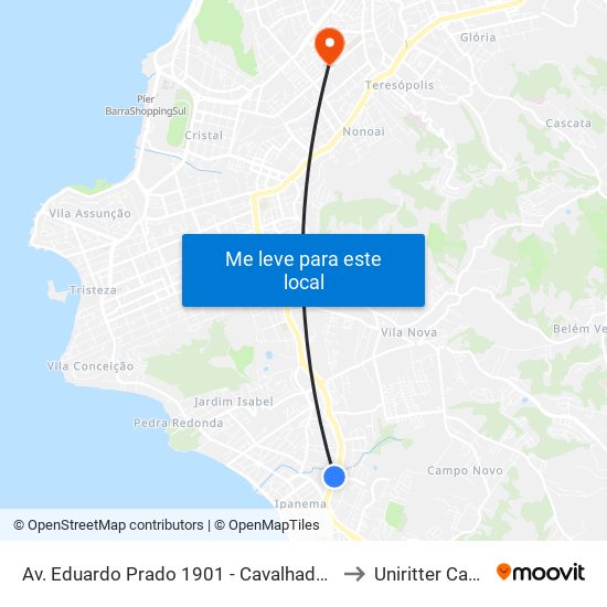 Av. Eduardo Prado 1901 - Cavalhada Porto Alegre - Rs 91751-000 Brasil to Uniritter Campus Zona Sul map