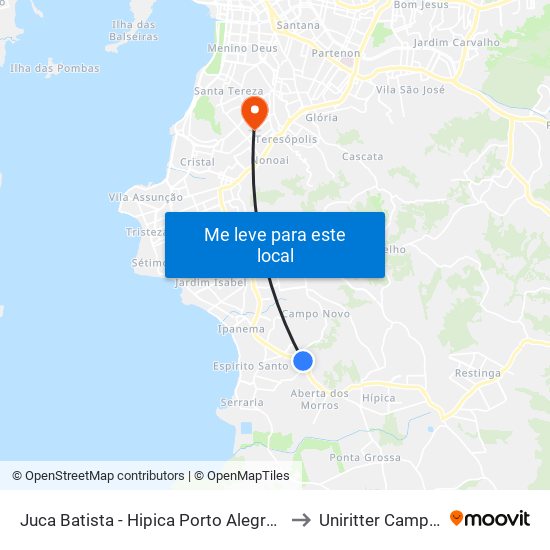 Juca Batista - Hipica Porto Alegre - Rs 91755-050 Brasil to Uniritter Campus Zona Sul map