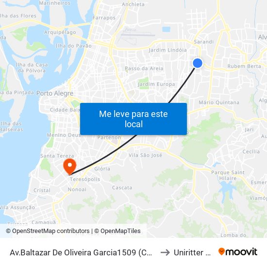 Av.Baltazar De Oliveira Garcia1509 (Corredor Cb) - Sarandi Porto Alegre - Rs 91130-000 Brasil to Uniritter Campus Zona Sul map