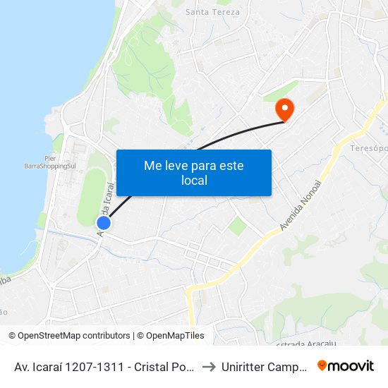 Av. Icaraí 1207-1311 - Cristal Porto Alegre - Rs Brasil to Uniritter Campus Zona Sul map