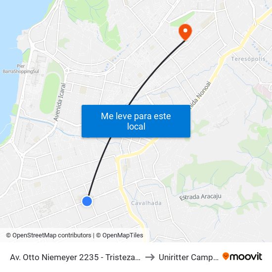 Av. Otto Niemeyer 2235 - Tristeza Porto Alegre - Rs Brasil to Uniritter Campus Zona Sul map