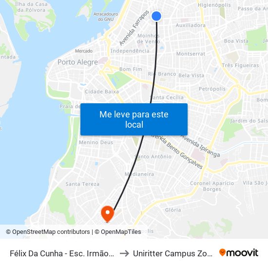 Félix Da Cunha - Esc. Irmão Pedro to Uniritter Campus Zona Sul map