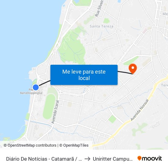 Diário De Notícias - Catamarã / Barra Shopping to Uniritter Campus Zona Sul map