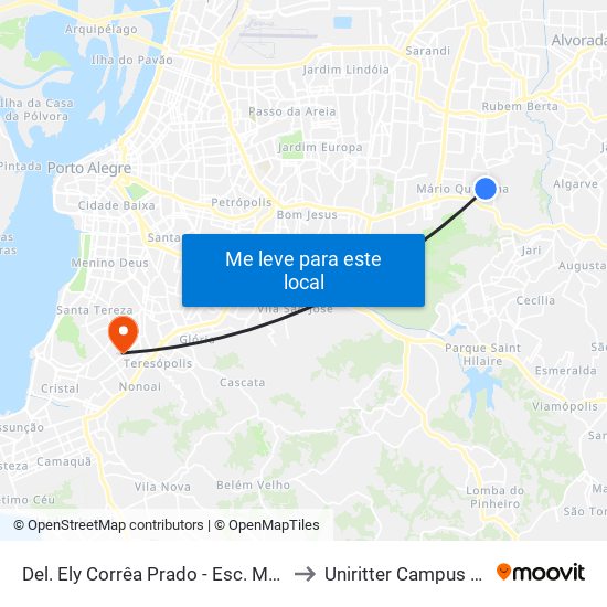 Del. Ely Corrêa Prado - Esc. Mariz E Barros to Uniritter Campus Zona Sul map