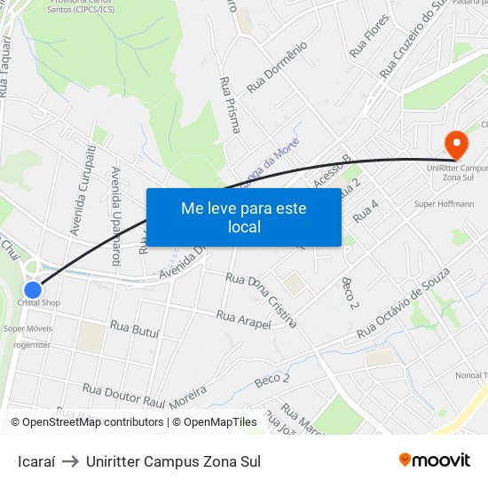 Icaraí to Uniritter Campus Zona Sul map