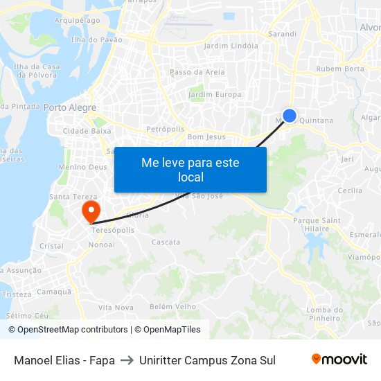 Manoel Elias - Fapa to Uniritter Campus Zona Sul map
