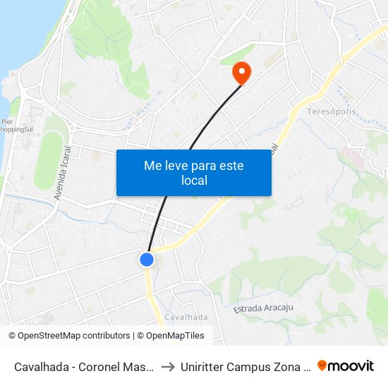 Cavalhada - Coronel Massot to Uniritter Campus Zona Sul map