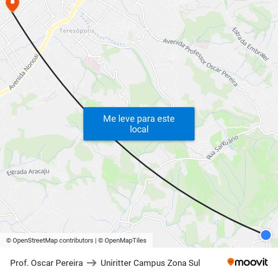Prof. Oscar Pereira to Uniritter Campus Zona Sul map