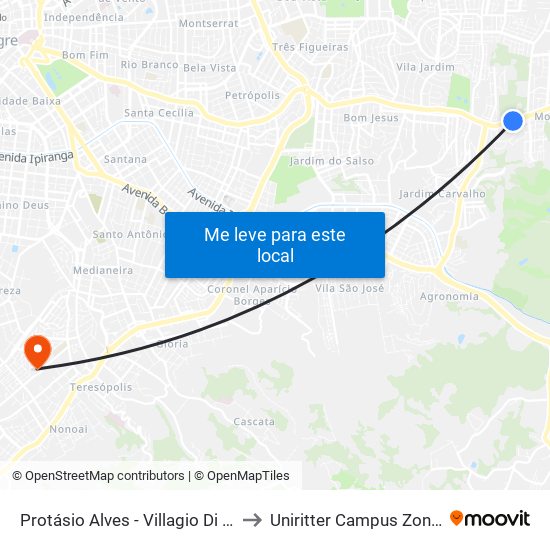 Protásio Alves - Villagio Di Roma to Uniritter Campus Zona Sul map