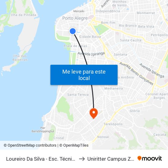 Loureiro Da Silva - Esc. Técnica Parobé to Uniritter Campus Zona Sul map