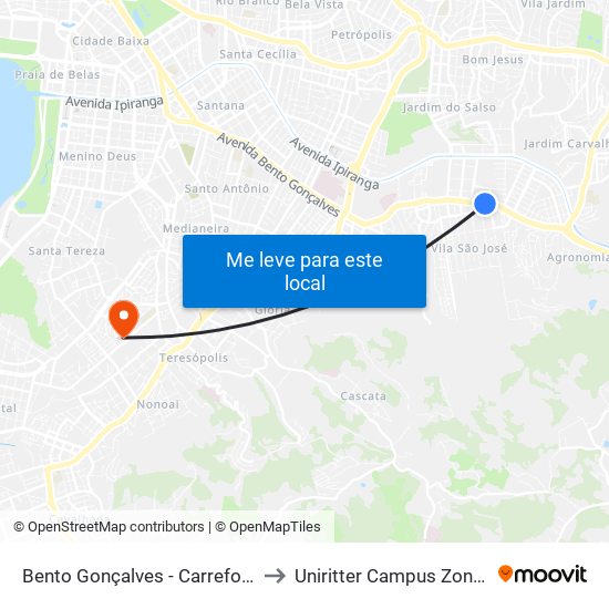 Bento Gonçalves - Carrefour Bc to Uniritter Campus Zona Sul map