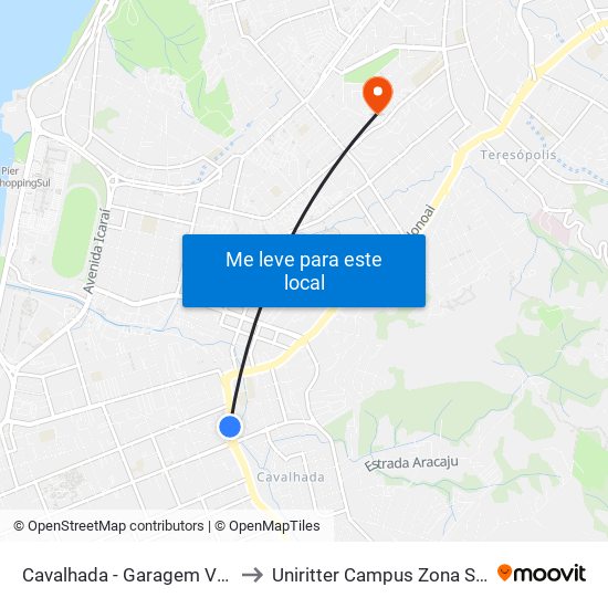 Cavalhada - Garagem Vtc to Uniritter Campus Zona Sul map