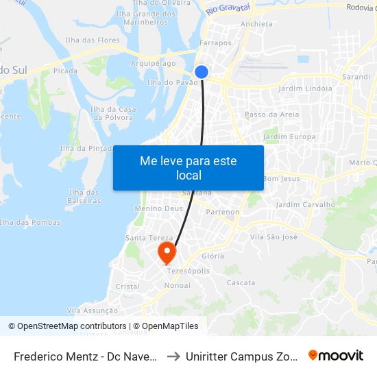 Frederico Mentz - Dc Navegantes to Uniritter Campus Zona Sul map