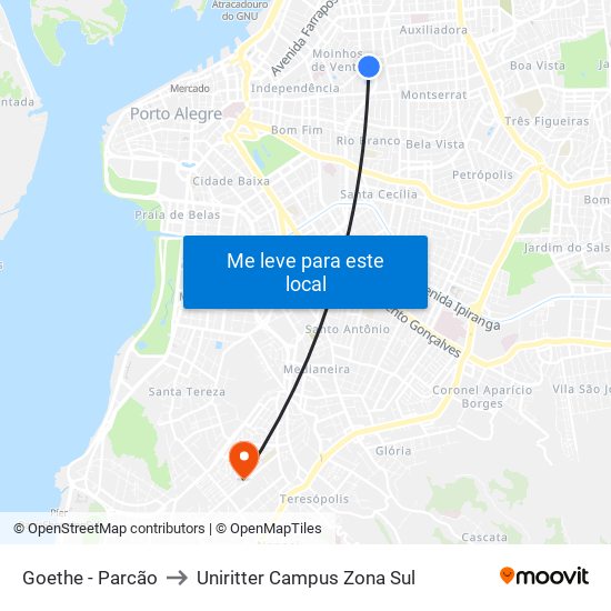 Goethe - Parcão to Uniritter Campus Zona Sul map