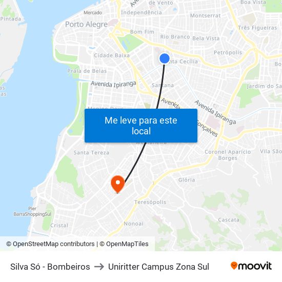 Silva Só - Bombeiros to Uniritter Campus Zona Sul map