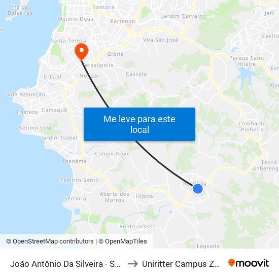 João Antônio Da Silveira - Super Kan to Uniritter Campus Zona Sul map