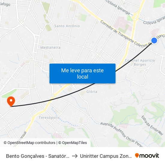 Bento Gonçalves - Sanatório Bc to Uniritter Campus Zona Sul map