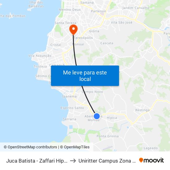 Juca Batista - Zaffari Hípica to Uniritter Campus Zona Sul map
