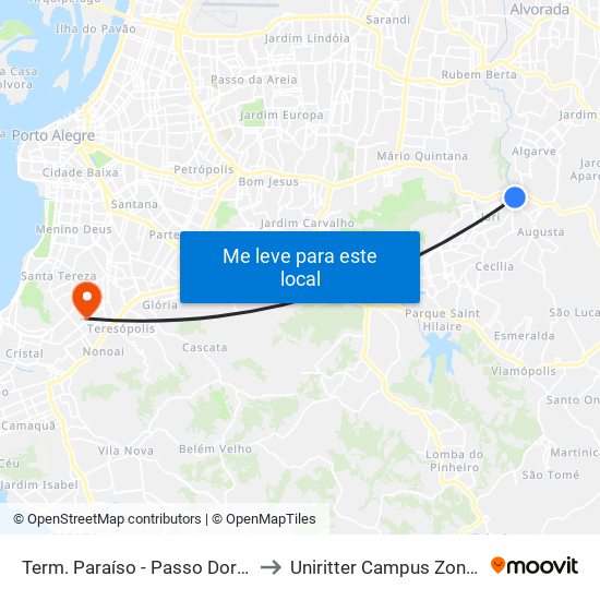 Term. Paraíso - Passo Dorneles to Uniritter Campus Zona Sul map