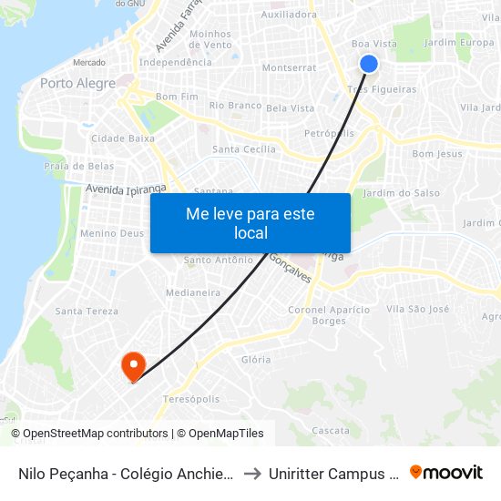 Nilo Peçanha - Colégio Anchieta / Unisinos to Uniritter Campus Zona Sul map