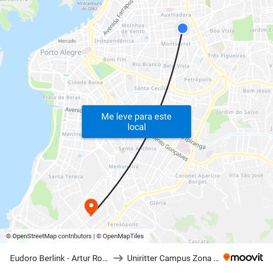 Eudoro Berlink - Artur Rocha to Uniritter Campus Zona Sul map