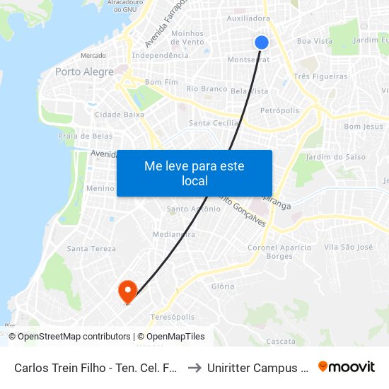 Carlos Trein Filho - Ten. Cel. Fabrício Pillar to Uniritter Campus Zona Sul map