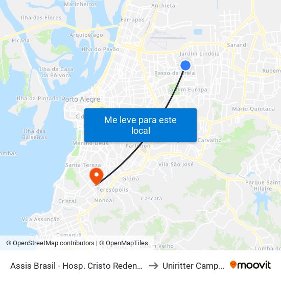 Assis Brasil - Hosp. Cristo Redentor (Fora Do Corredor) to Uniritter Campus Zona Sul map