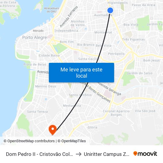 Dom Pedro II - Cristovão Colombo Sn to Uniritter Campus Zona Sul map
