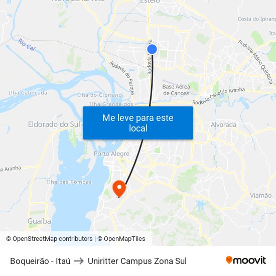 Boqueirão - Itaú to Uniritter Campus Zona Sul map