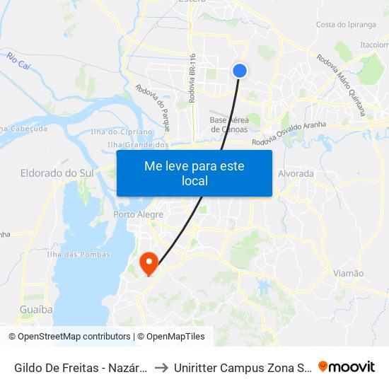 Gildo De Freitas - Nazário to Uniritter Campus Zona Sul map