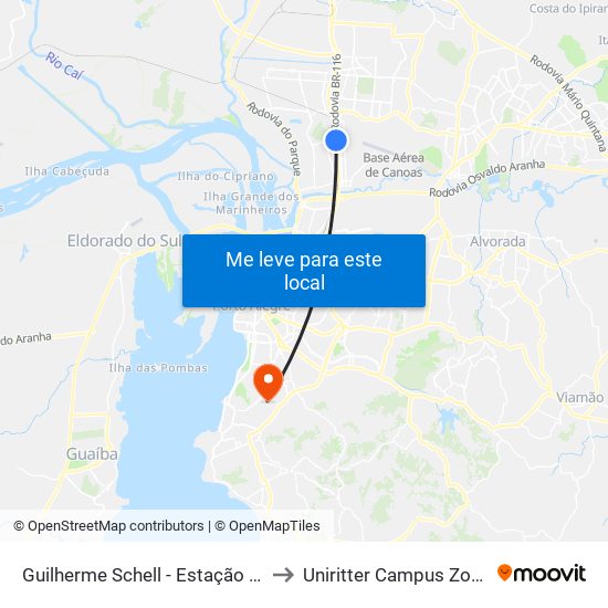 Guilherme Schell - Estação Fátima to Uniritter Campus Zona Sul map