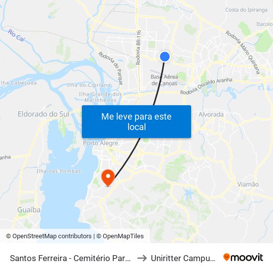 Santos Ferreira - Cemitério Parque São Vicente to Uniritter Campus Zona Sul map