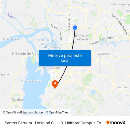 Santos Ferreira - Hospital Gracinha to Uniritter Campus Zona Sul map