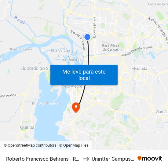 Roberto Francisco Behrens - Res. Vida Alegre to Uniritter Campus Zona Sul map