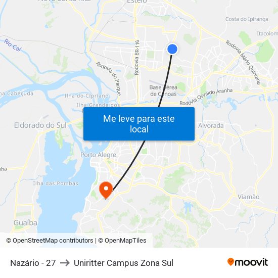 Nazário - 27 to Uniritter Campus Zona Sul map